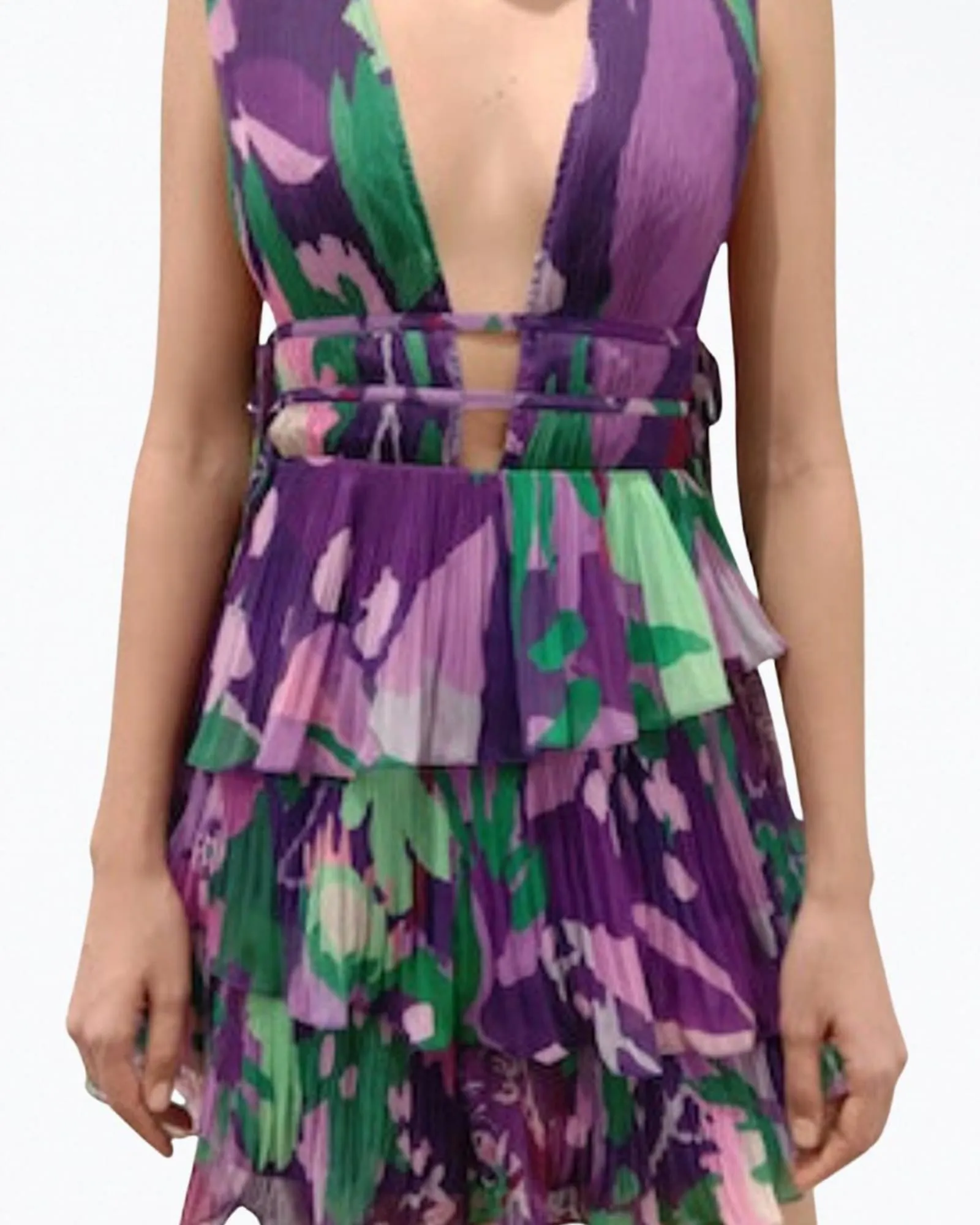 Aerin Pleated Cutout Chiffon Mini Dress in Purple | Purple