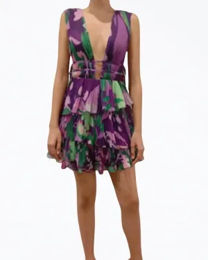 Aerin Pleated Cutout Chiffon Mini Dress in Purple | Purple