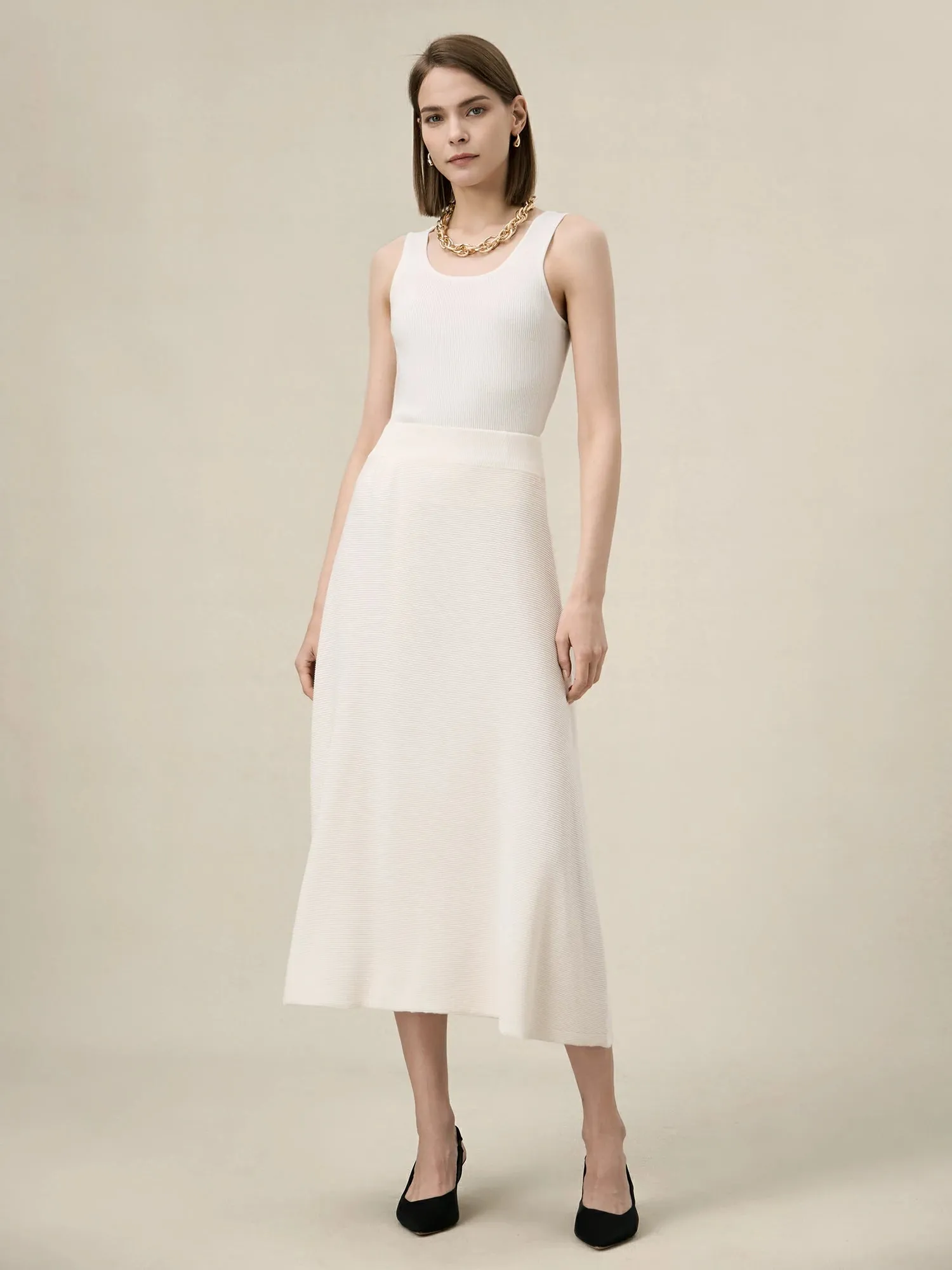 Amoretu 100% Lyocell Elastic Waist A-Line Knitted Skirt