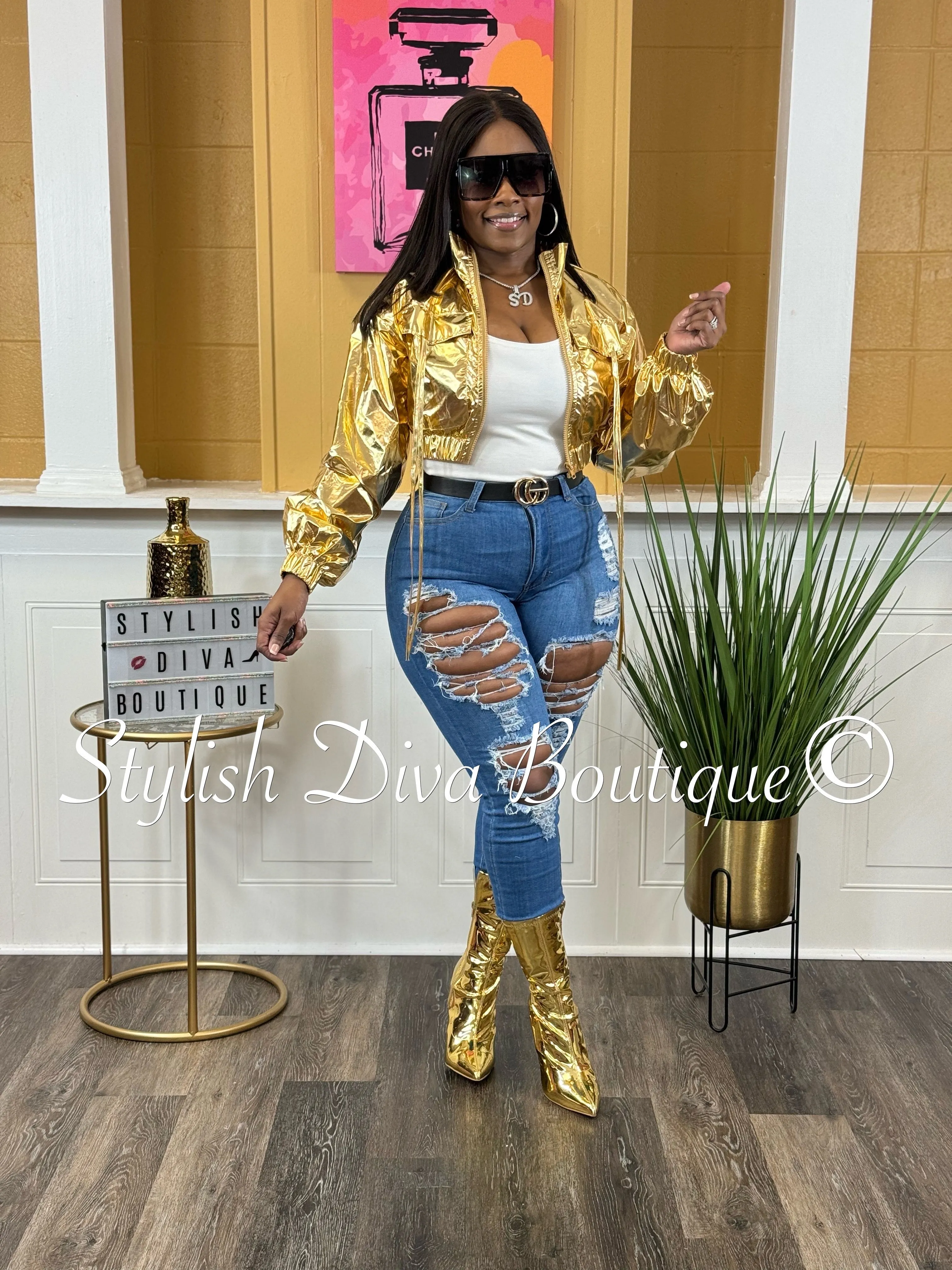 Athena Metallic Cropped Jacket up to 3XL (Gold)