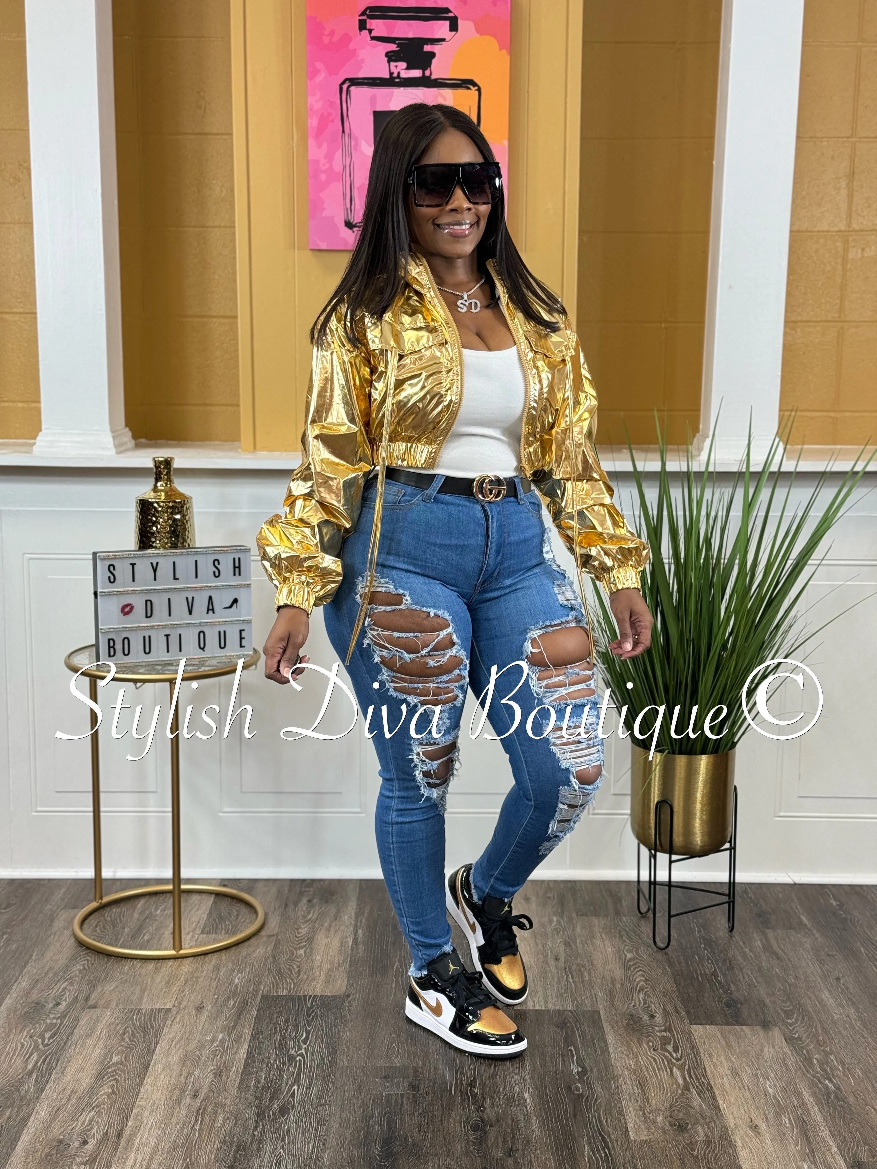 Athena Metallic Cropped Jacket up to 3XL (Gold)