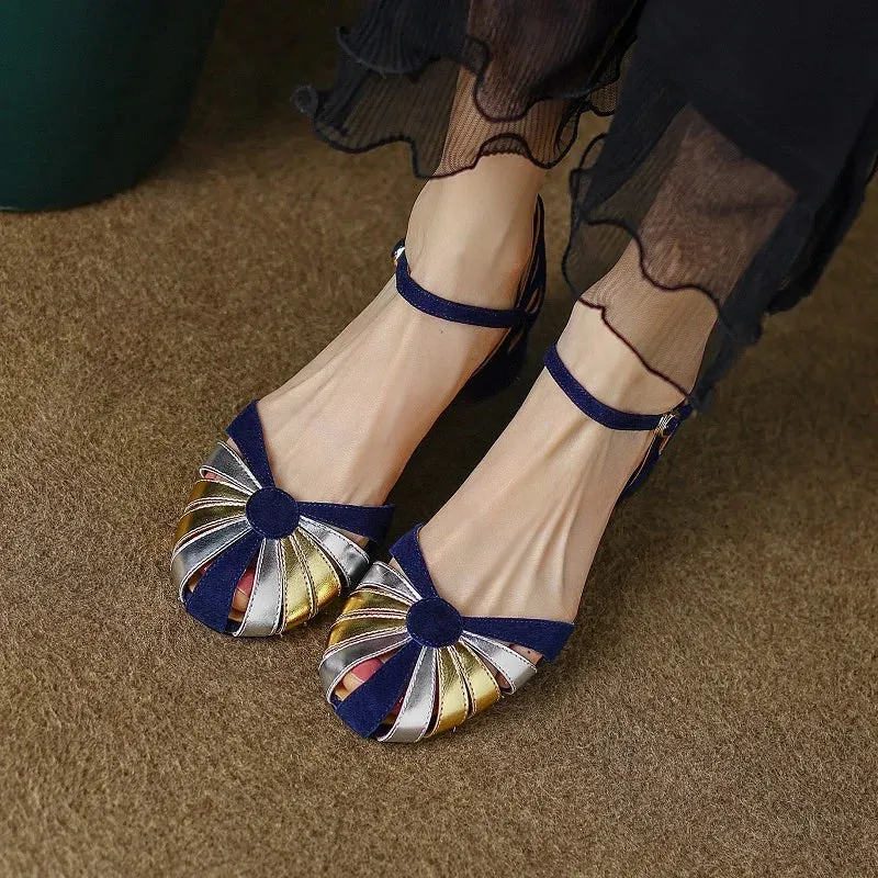 binfenxie Women’s Shoes Round Toe One Strap Summer Sandals Simple Shoes For Daily Spring Women Retro Sandals Patchwork Sheep suede Shoes