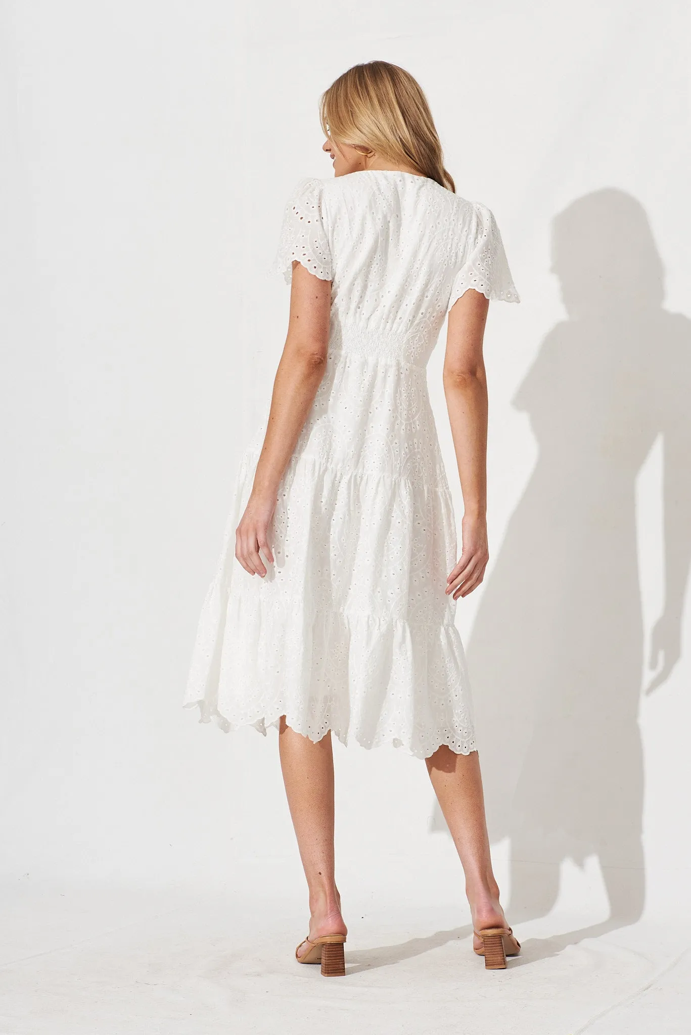 Charm Midi Dress In White Broderie