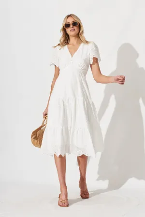 Charm Midi Dress In White Broderie