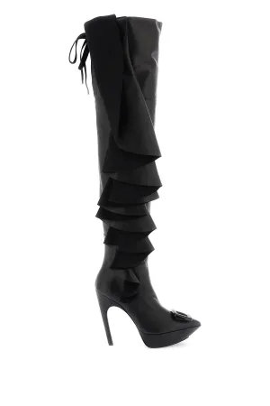 choc buckle boots with ruffles