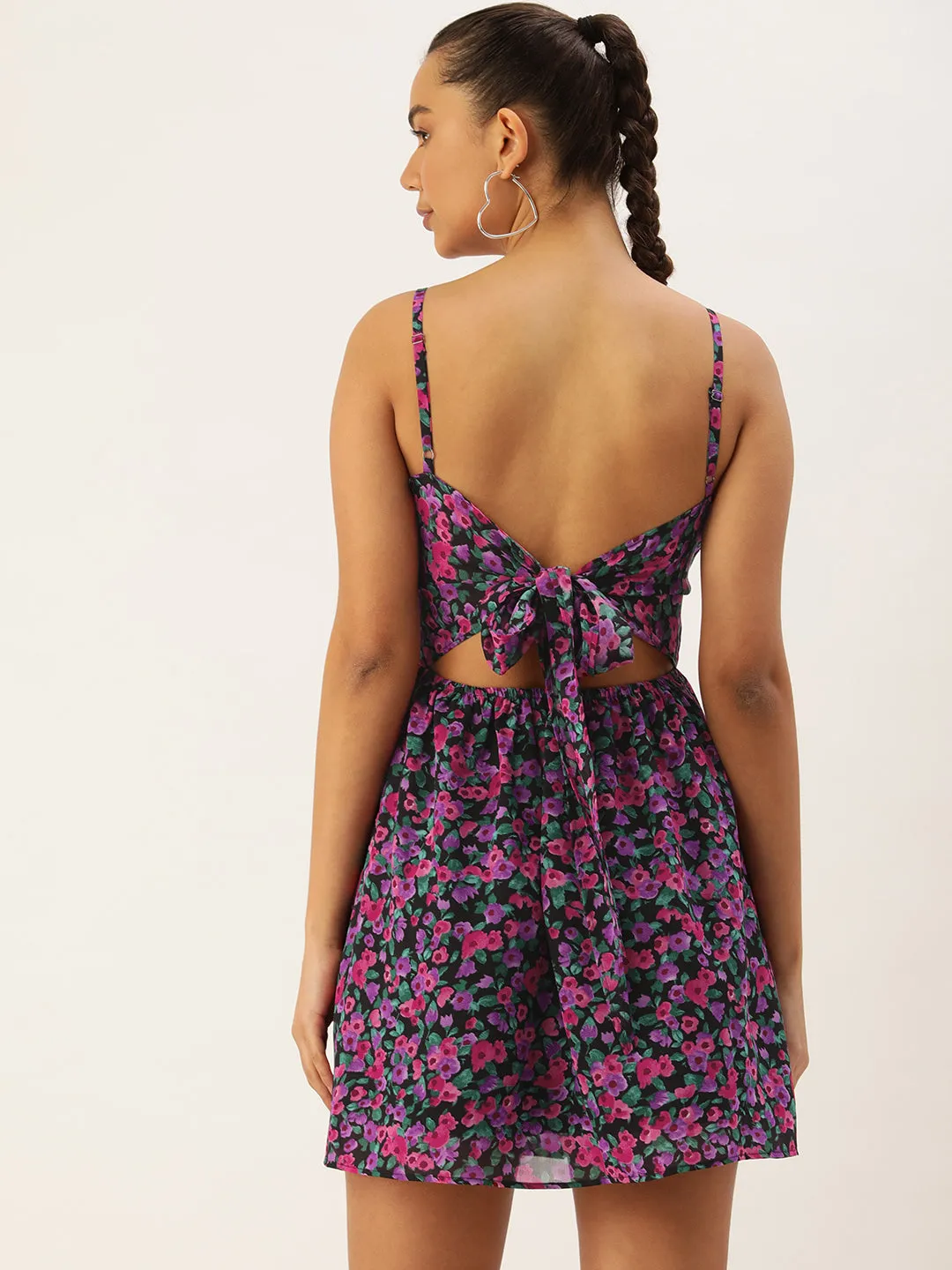 ELISA MULTI FLORAL GEORGETTE TIE BACK MINI DRESS