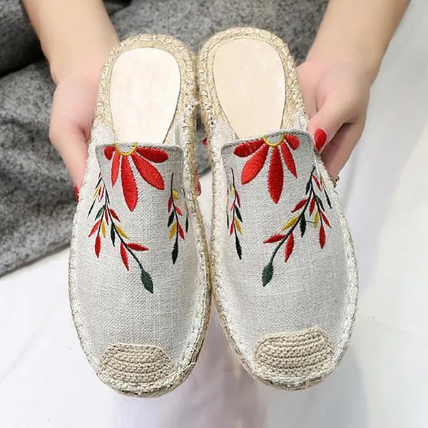 Fashion Embroidered Espadrille Flat Slippers