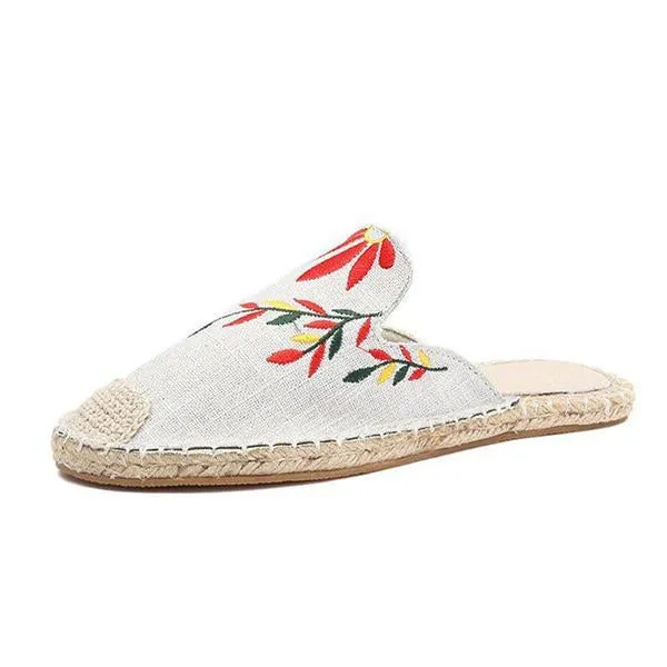Fashion Embroidered Espadrille Flat Slippers
