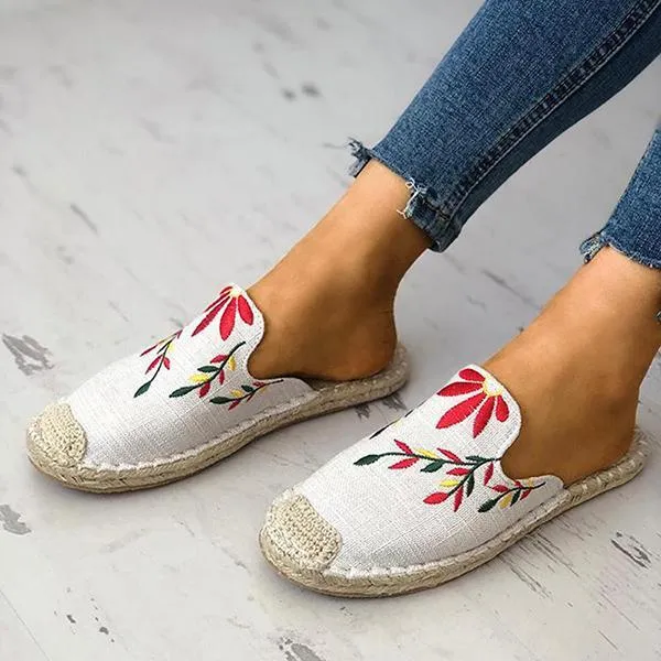 Fashion Embroidered Espadrille Flat Slippers