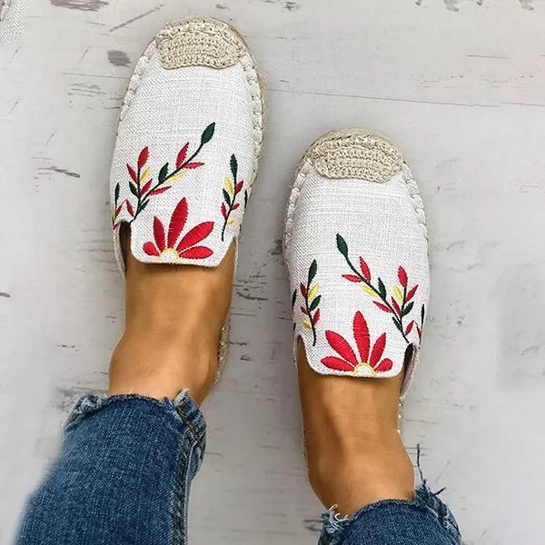 Fashion Embroidered Espadrille Flat Slippers