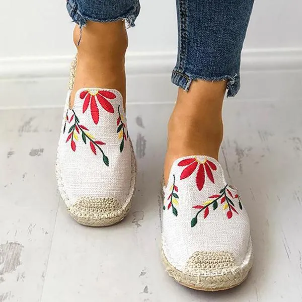 Fashion Embroidered Espadrille Flat Slippers