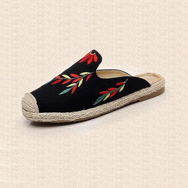 Fashion Embroidered Espadrille Flat Slippers