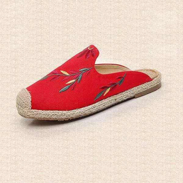 Fashion Embroidered Espadrille Flat Slippers