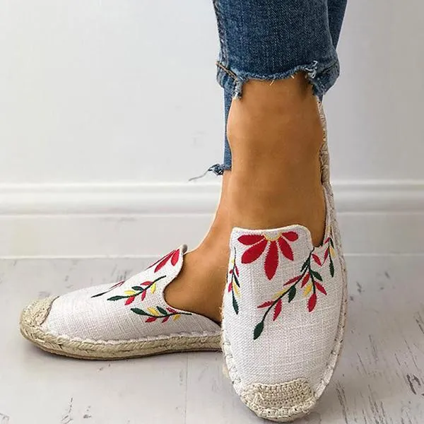 Fashion Embroidered Espadrille Flat Slippers