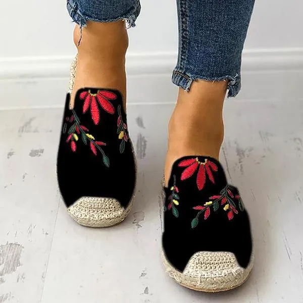 Fashion Embroidered Espadrille Flat Slippers
