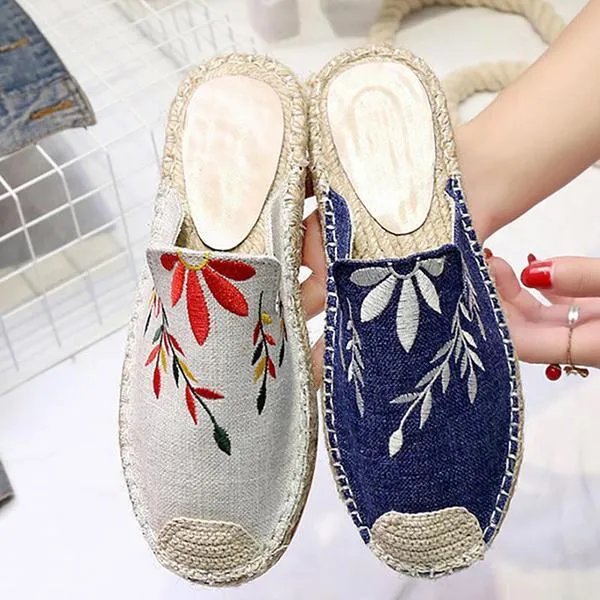 Fashion Embroidered Espadrille Flat Slippers