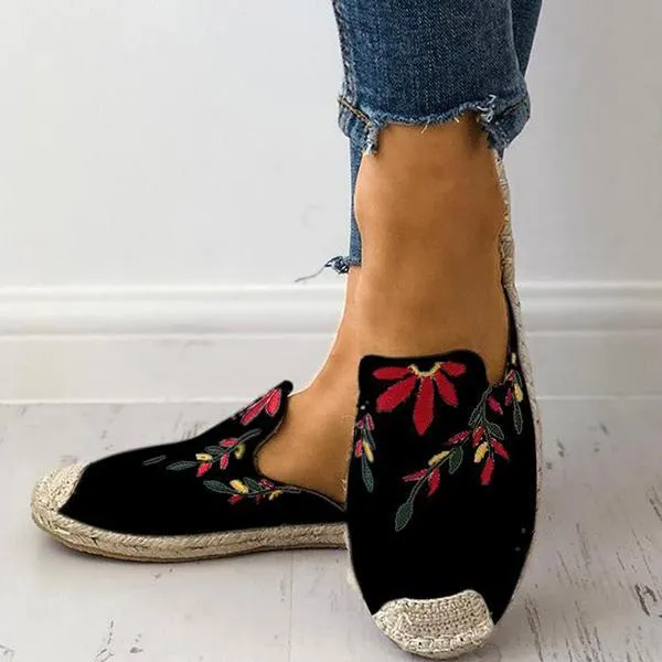 Fashion Embroidered Espadrille Flat Slippers