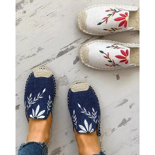 Fashion Embroidered Espadrille Flat Slippers