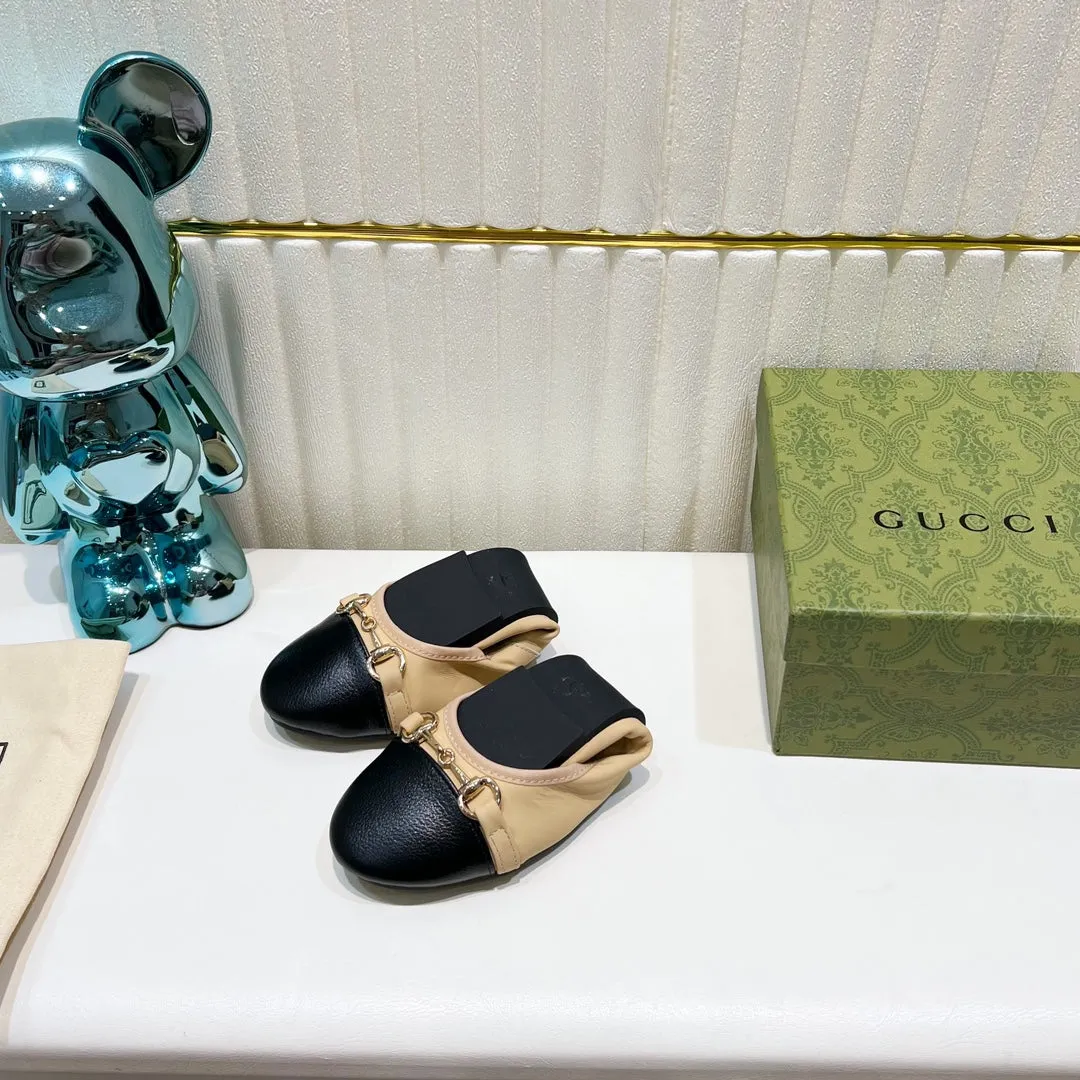 GG BALLET SUPER SLIM BUCKLE BLACK AND CREAM LAMBSKIN