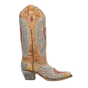 Heart and Wings Glitter Embroidered Studded Snip Toe Cowboy Boots