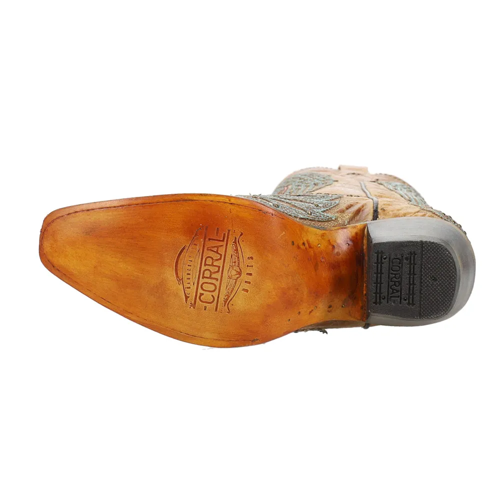 Heart and Wings Glitter Embroidered Studded Snip Toe Cowboy Boots