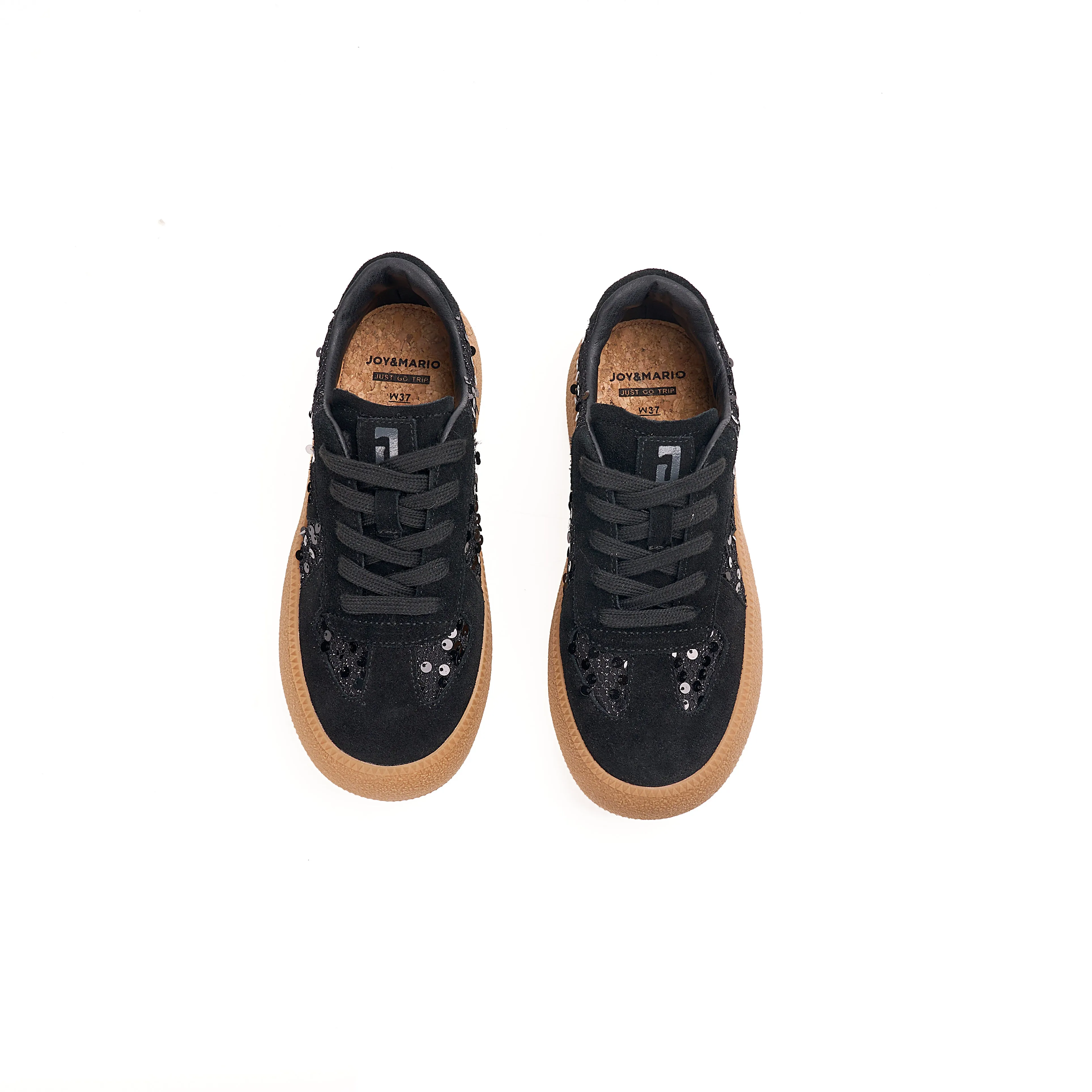 JOY&MARIO Women’s Lace-up Cow Suede and Sequins Desun Shoes in Black-83571W