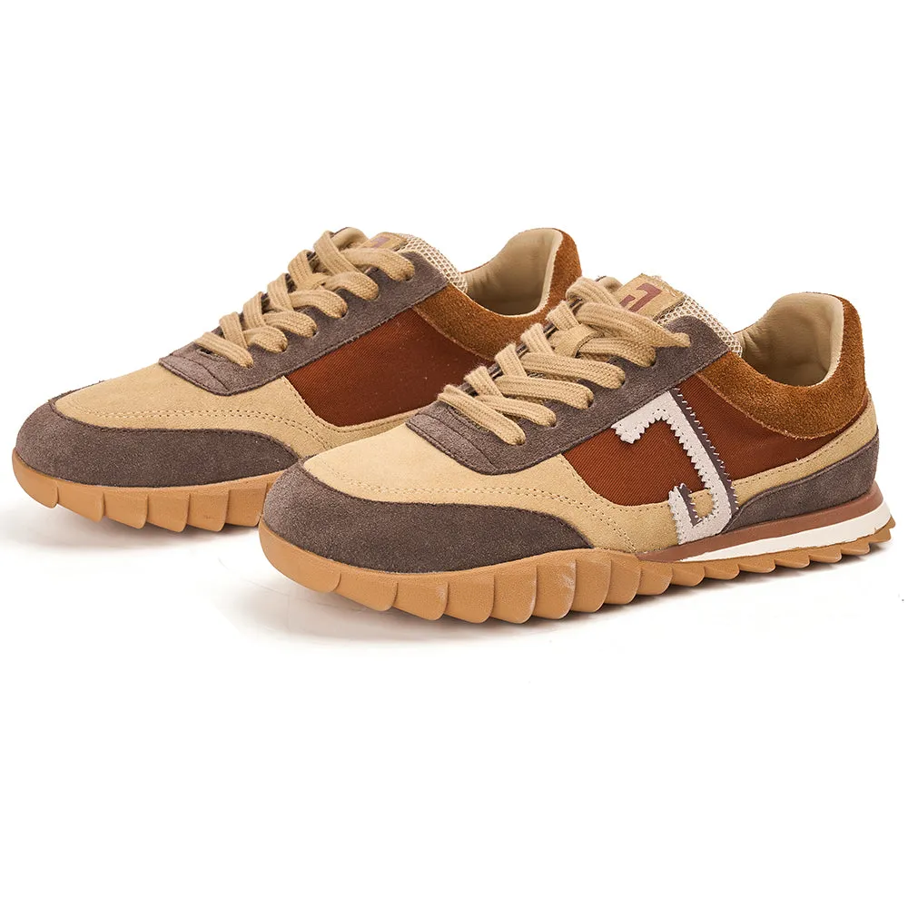 JOY&MARIO Women’s Lace-up Slip-on Cow Suede and Twill sneaker in Brown-73120W