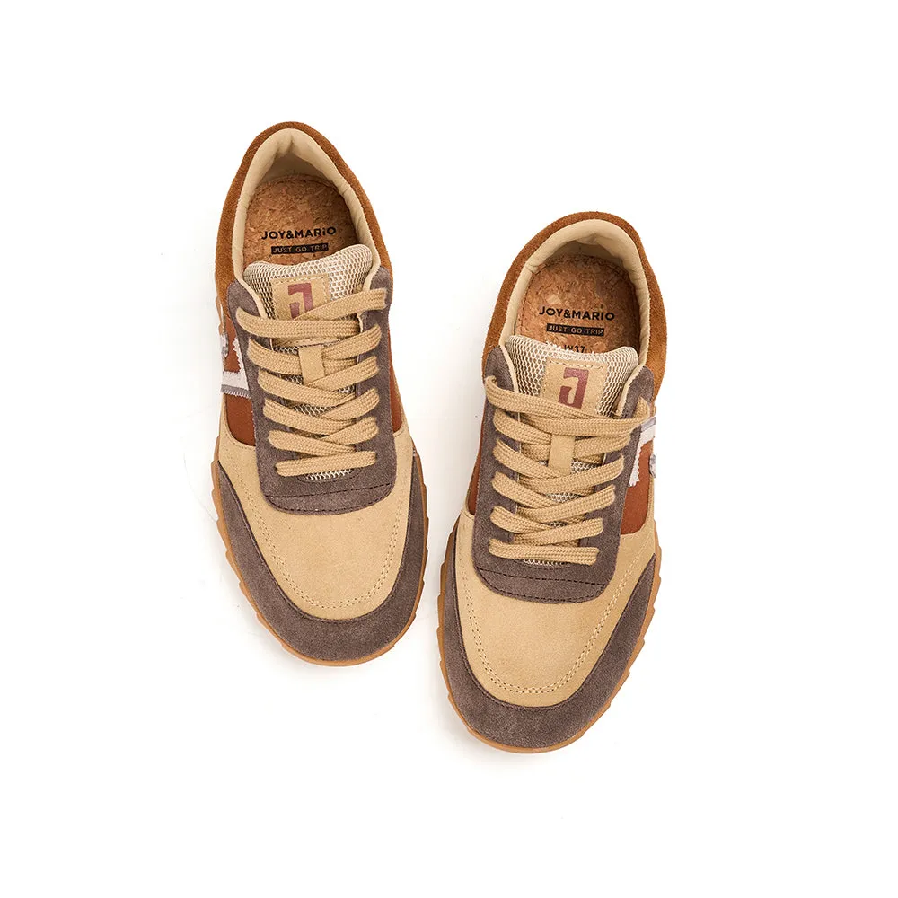 JOY&MARIO Women’s Lace-up Slip-on Cow Suede and Twill sneaker in Brown-73120W