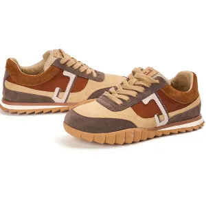 JOY&MARIO Women’s Lace-up Slip-on Cow Suede and Twill sneaker in Brown-73120W