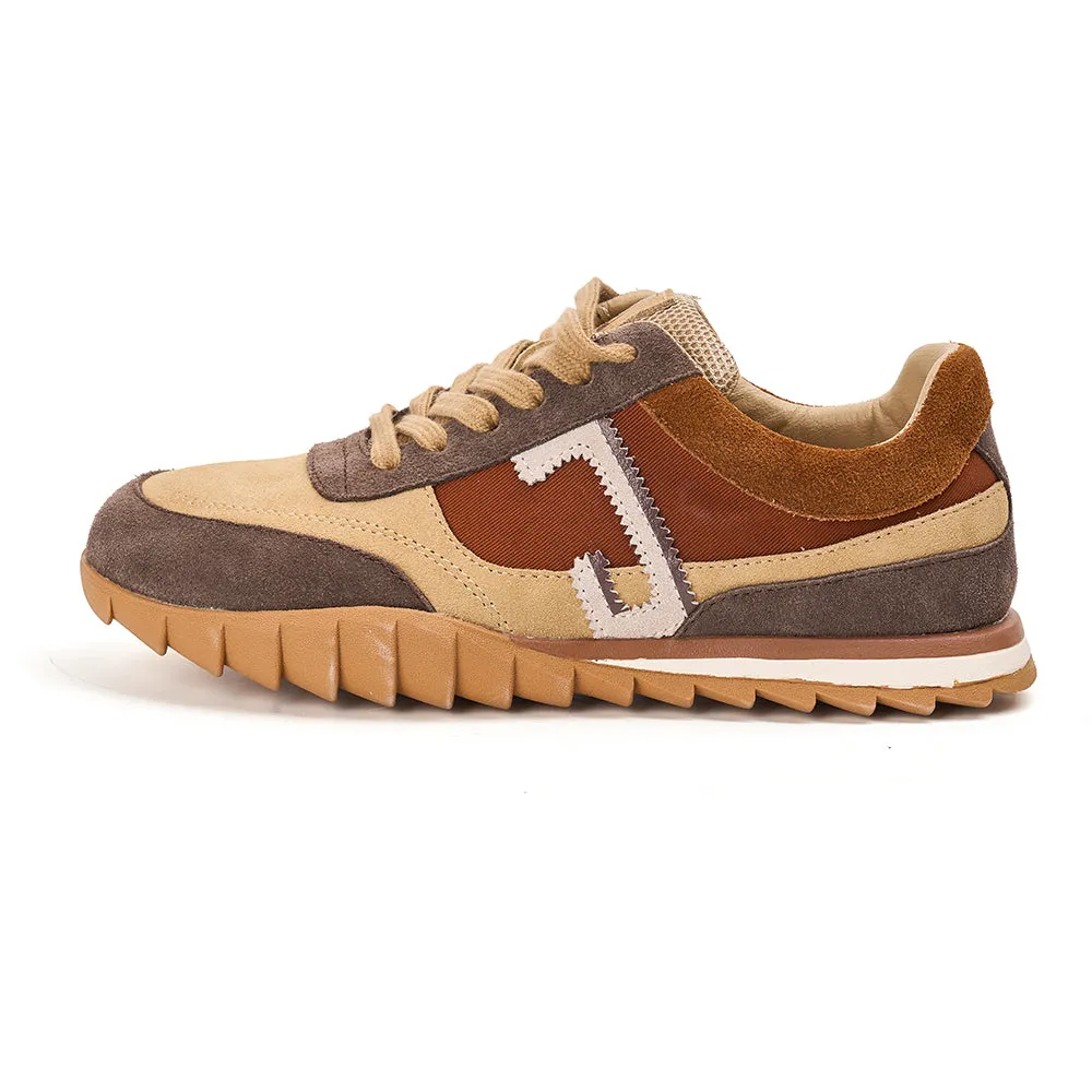 JOY&MARIO Women’s Lace-up Slip-on Cow Suede and Twill sneaker in Brown-73120W