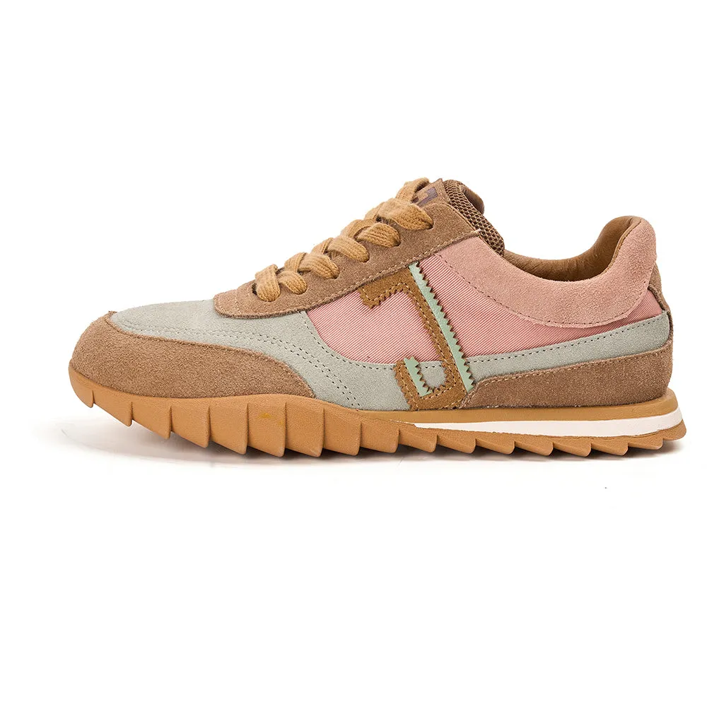JOY&MARIO Women’s Lace-up Slip-on Cow Suede and Twill sneaker in Misty Pink-73120W