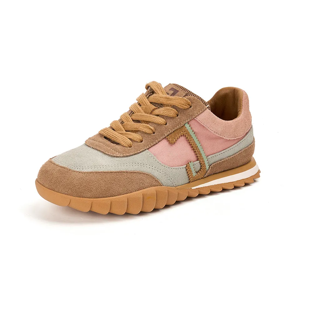 JOY&MARIO Women’s Lace-up Slip-on Cow Suede and Twill sneaker in Misty Pink-73120W