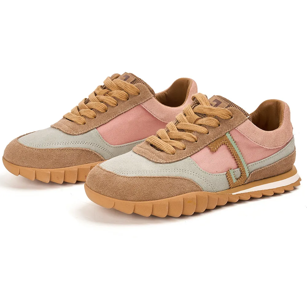 JOY&MARIO Women’s Lace-up Slip-on Cow Suede and Twill sneaker in Misty Pink-73120W