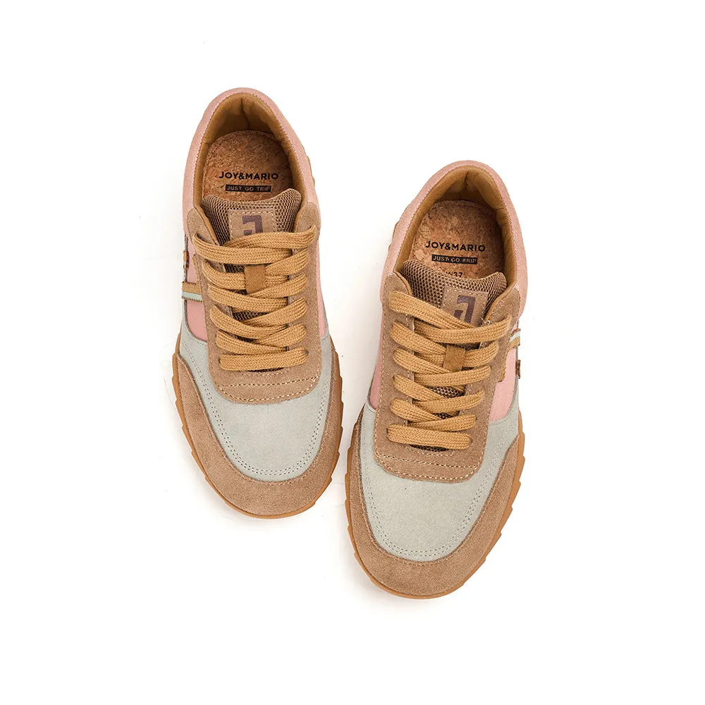 JOY&MARIO Women’s Lace-up Slip-on Cow Suede and Twill sneaker in Misty Pink-73120W