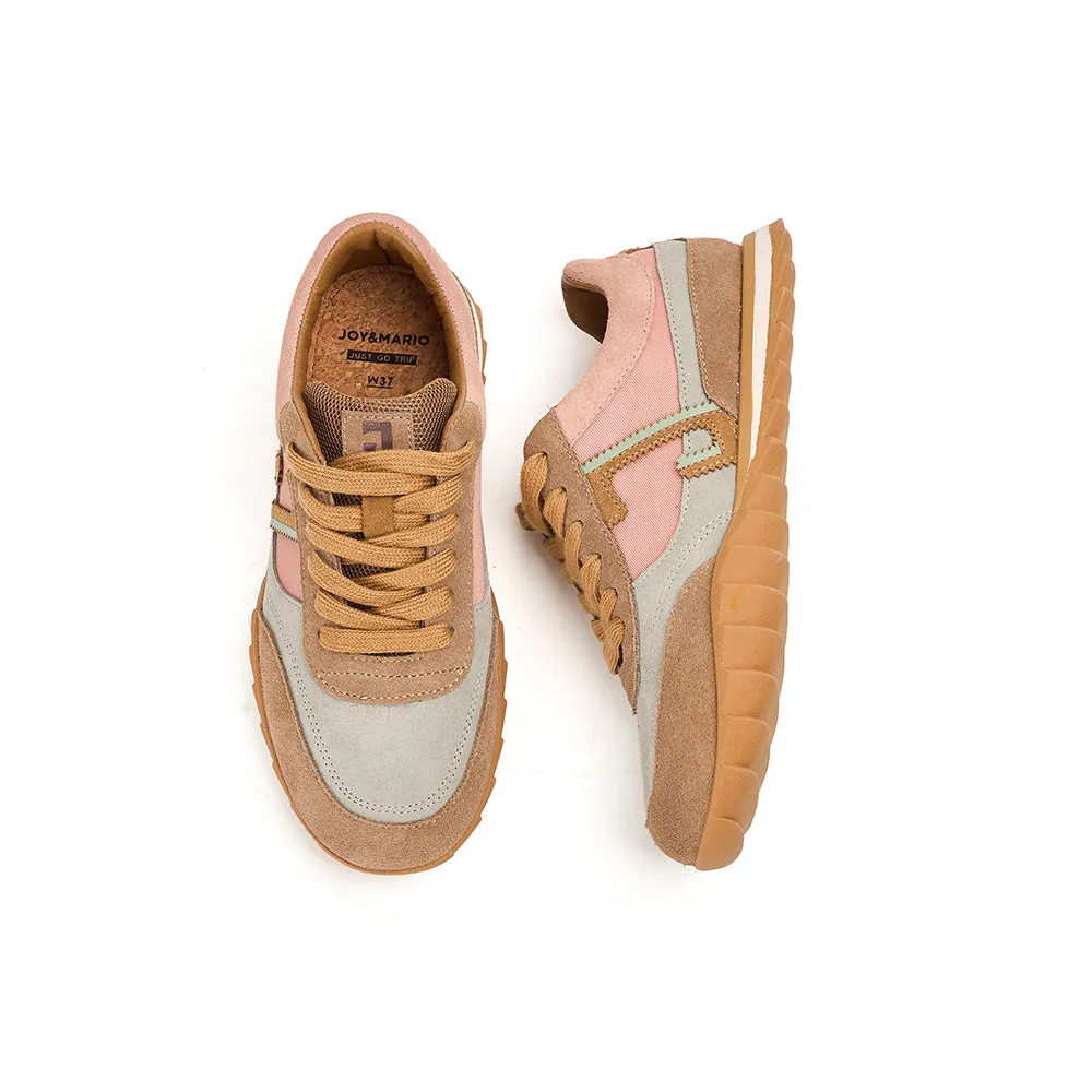 JOY&MARIO Women’s Lace-up Slip-on Cow Suede and Twill sneaker in Misty Pink-73120W