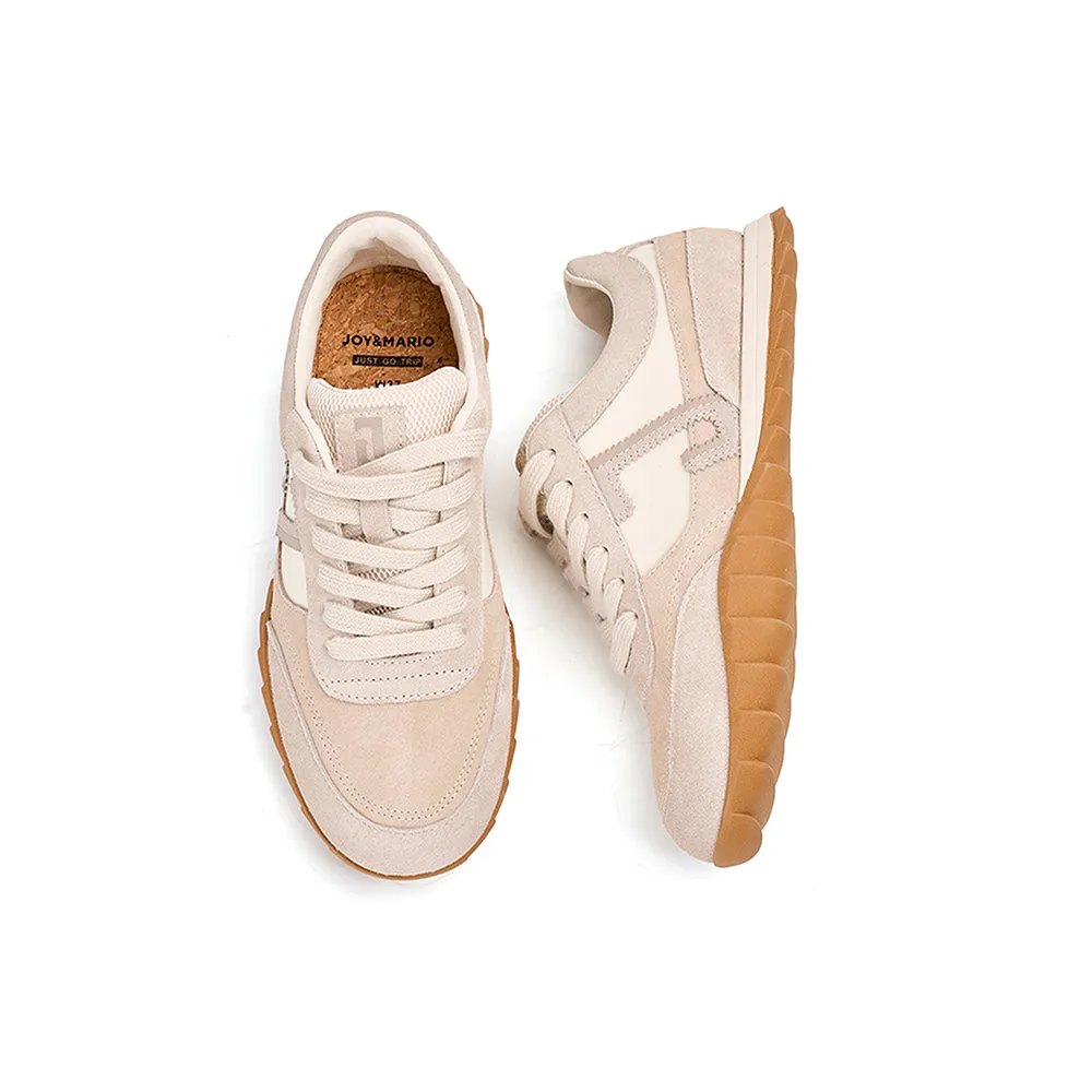 JOY&MARIO Women’s Lace-up Slip-on Cow Suede and Twill sneaker in Sand-73120W