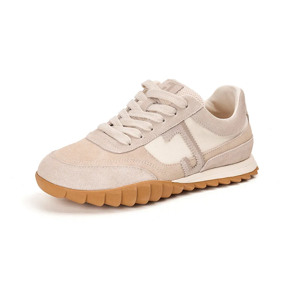 JOY&MARIO Women’s Lace-up Slip-on Cow Suede and Twill sneaker in Sand-73120W