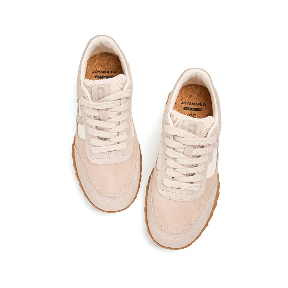 JOY&MARIO Women’s Lace-up Slip-on Cow Suede and Twill sneaker in Sand-73120W