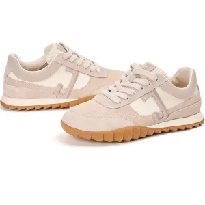 JOY&MARIO Women’s Lace-up Slip-on Cow Suede and Twill sneaker in Sand-73120W