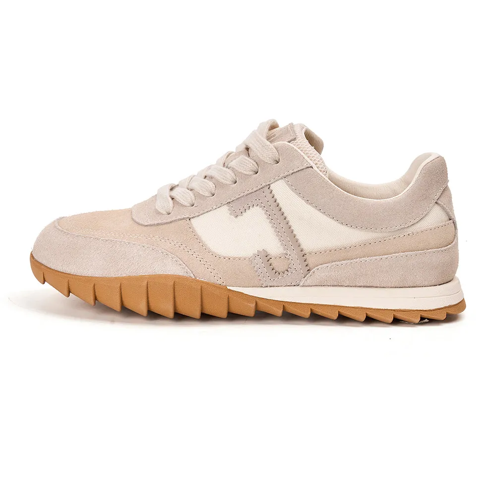JOY&MARIO Women’s Lace-up Slip-on Cow Suede and Twill sneaker in Sand-73120W