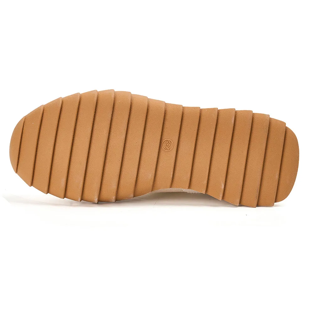 JOY&MARIO Women’s Lace-up Slip-on Cow Suede and Twill sneaker in Sand-73120W
