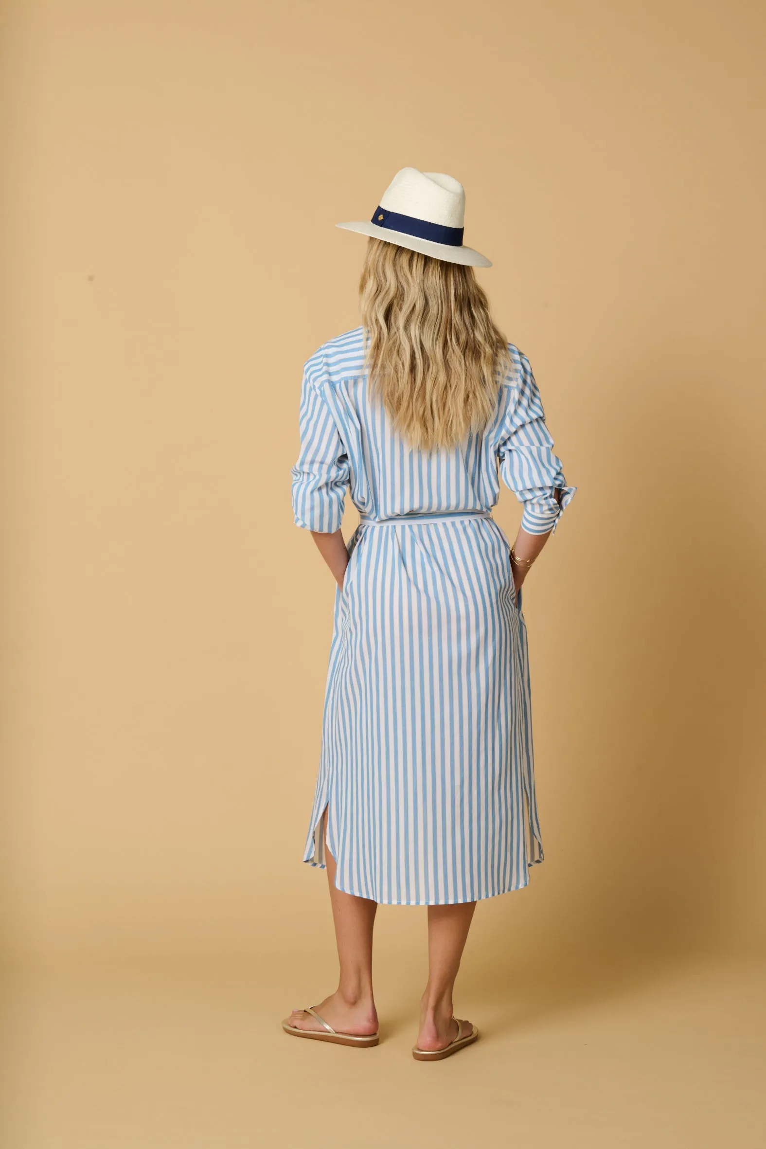 Kallia Midi Shirtdress Sky/Yellow Stripes