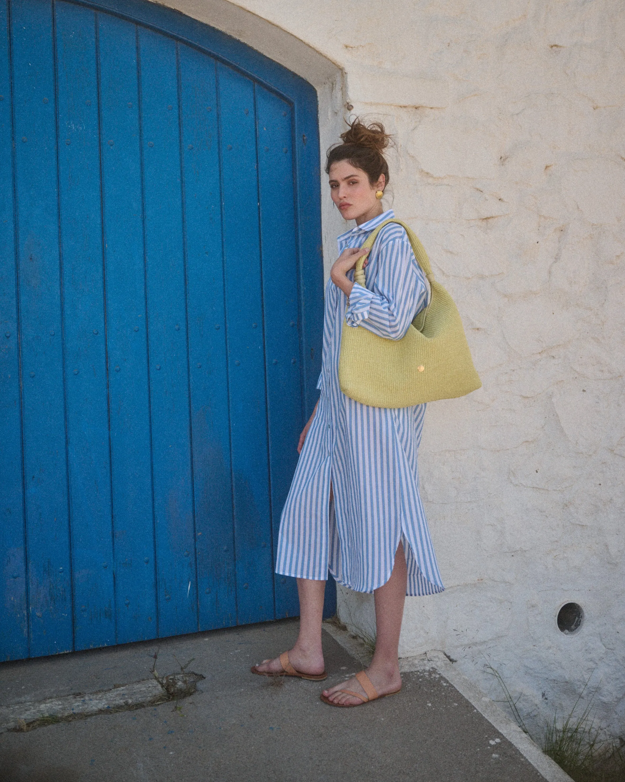 Kallia Midi Shirtdress Sky/Yellow Stripes