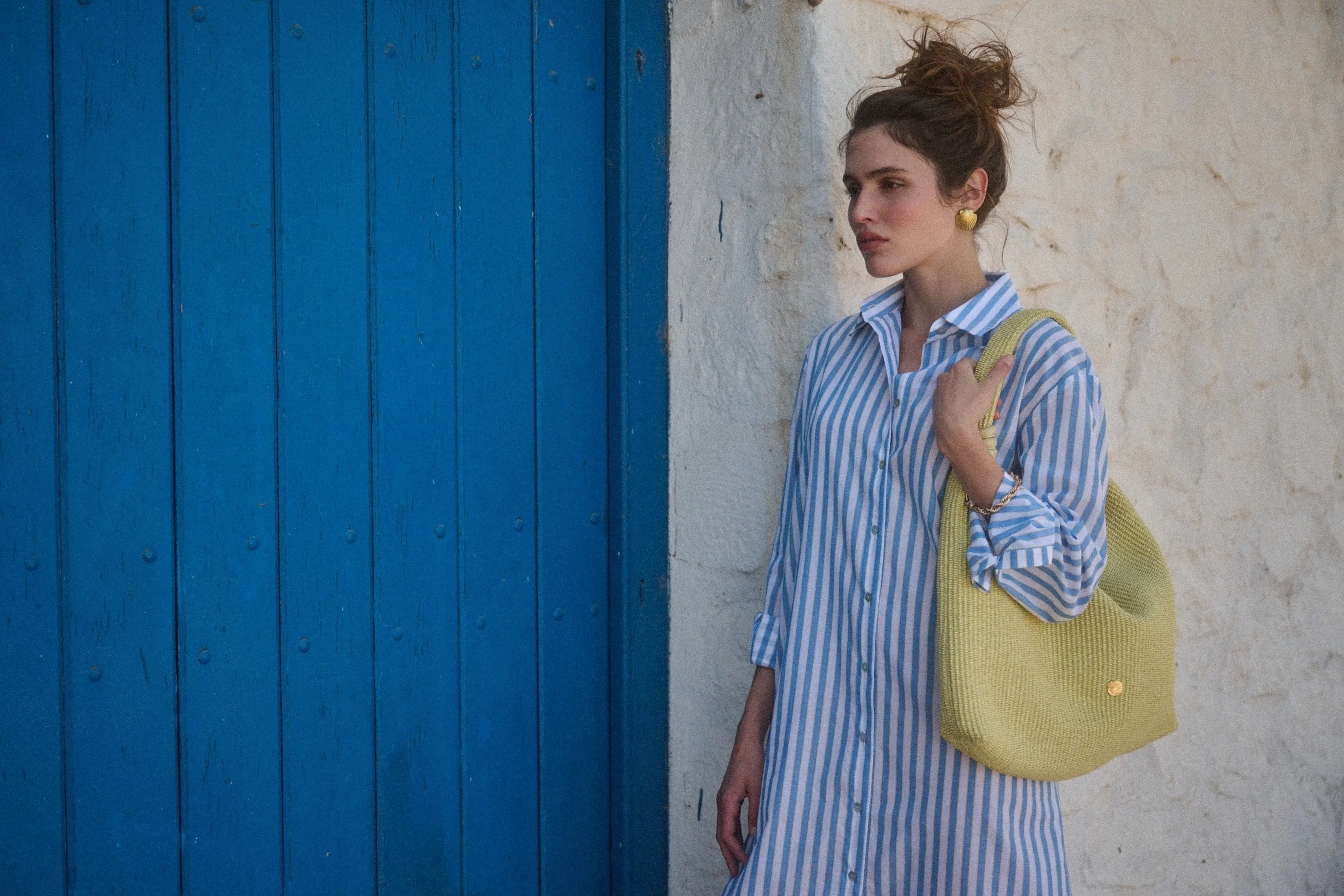 Kallia Midi Shirtdress Sky/Yellow Stripes