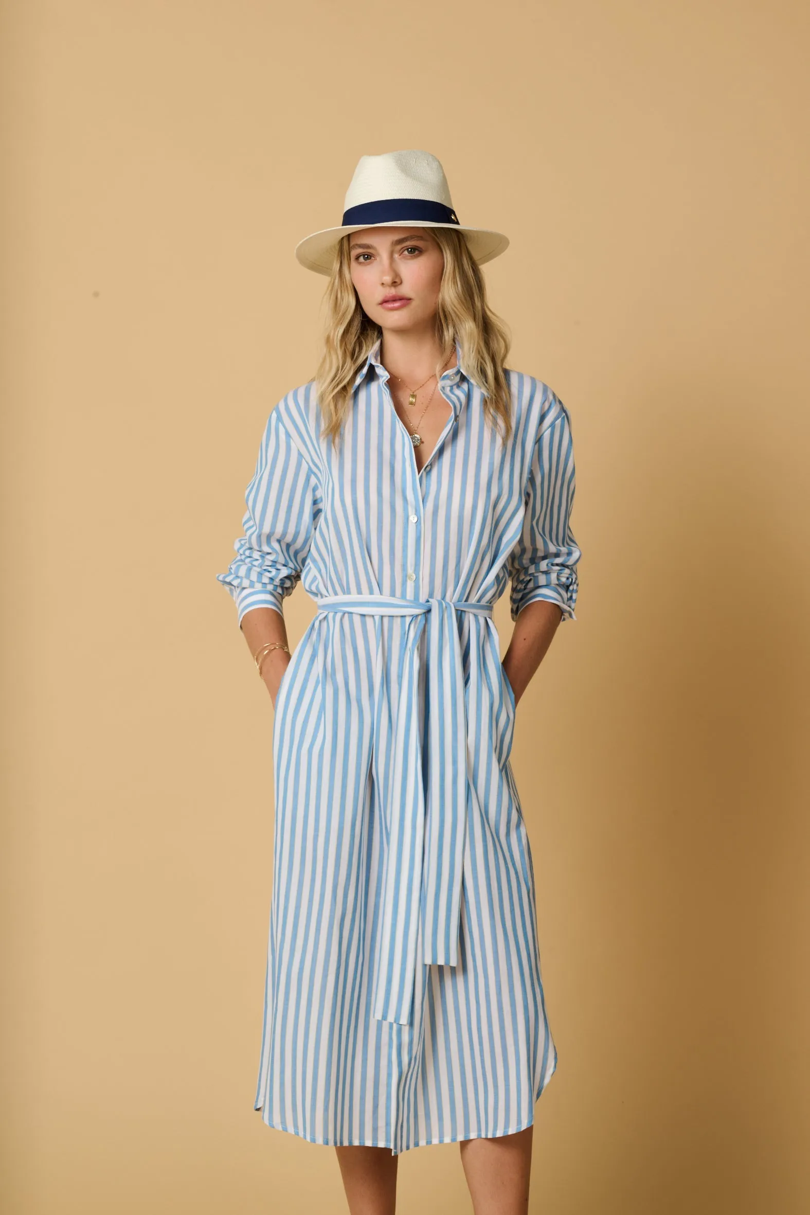 Kallia Midi Shirtdress Sky/Yellow Stripes