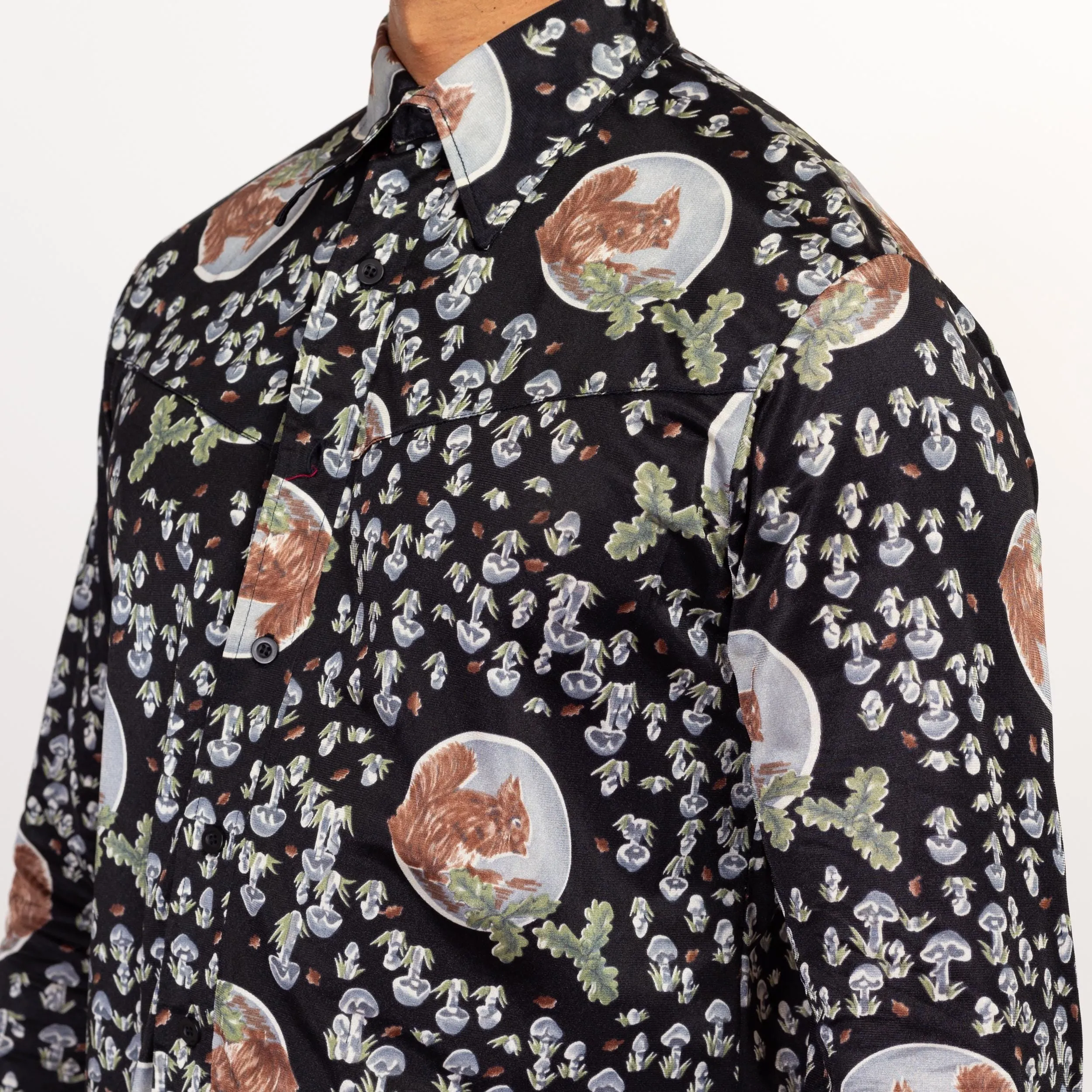 Large 70s Mushroom & Squirrel Novelty Print Disco Shirt
