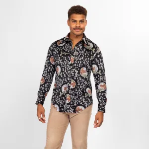 Large 70s Mushroom & Squirrel Novelty Print Disco Shirt