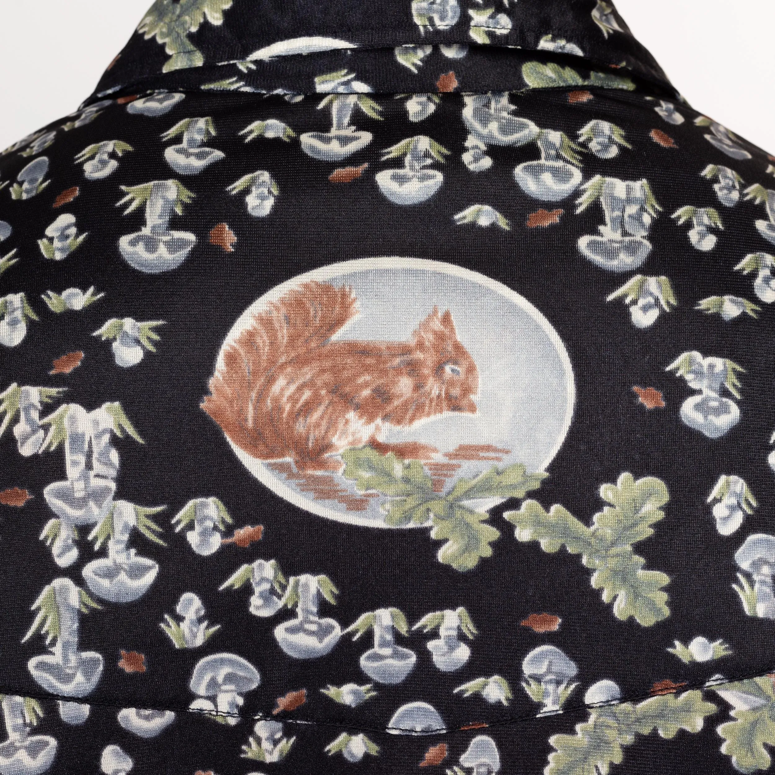 Large 70s Mushroom & Squirrel Novelty Print Disco Shirt