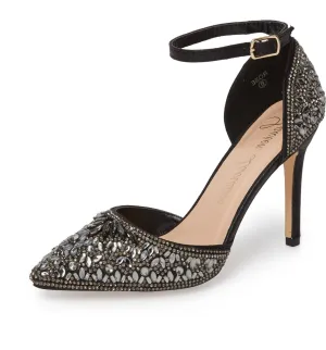 Lauren Lorraine Rose Black Embellished d'Orsay Pointed Toe Formal Dress Pumps