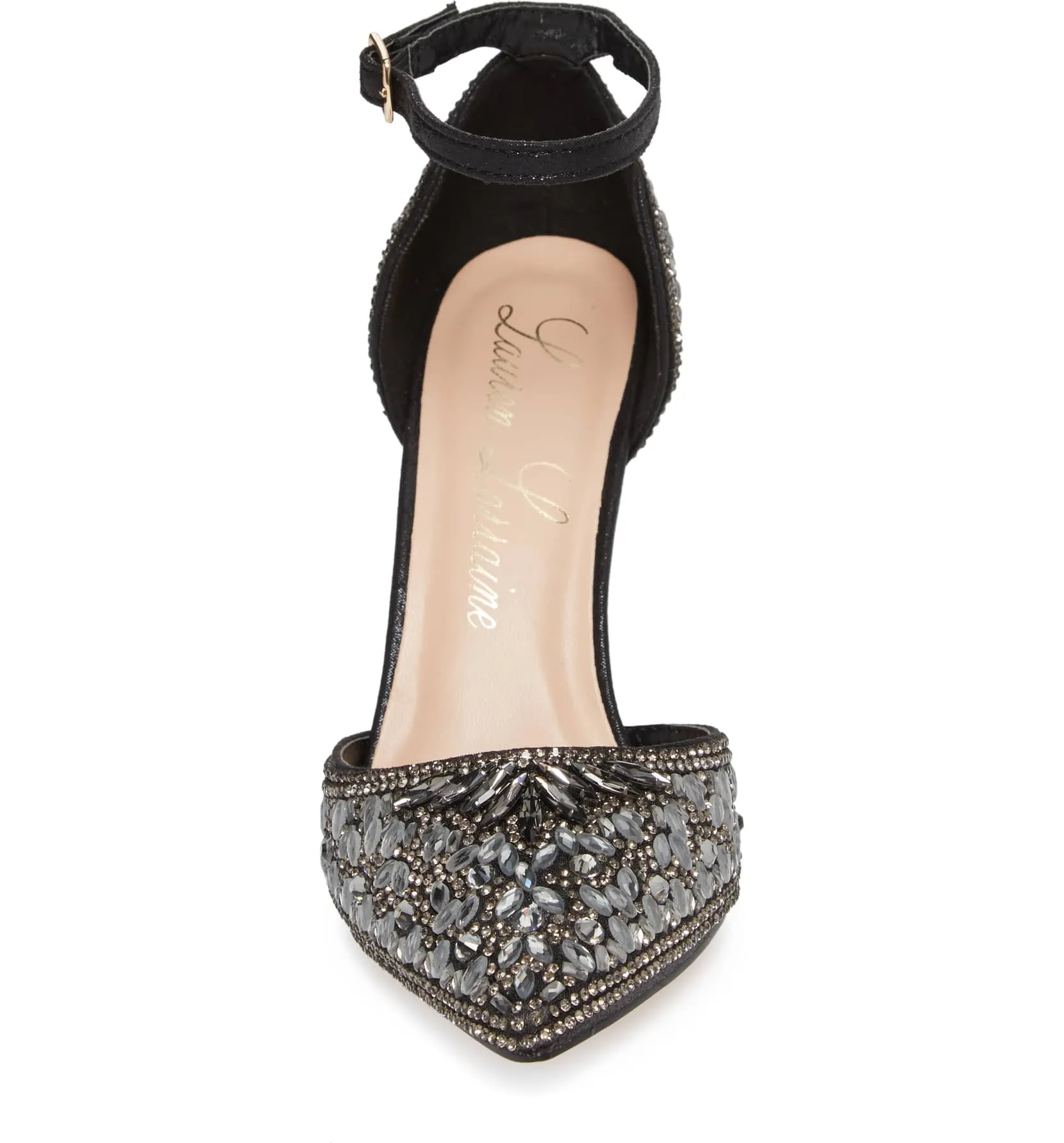 Lauren Lorraine Rose Black Embellished d'Orsay Pointed Toe Formal Dress Pumps